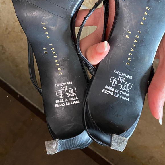 Zara black high heels sandal shoes with thin Crossed studded straps size 38 7.5 - Picture 9 of 11